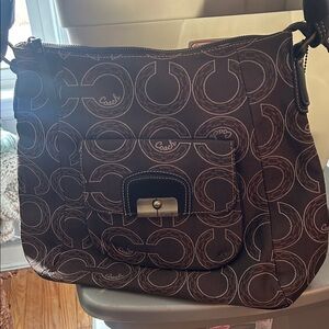 Coach Dark Brown Patterned Shoulder Bag